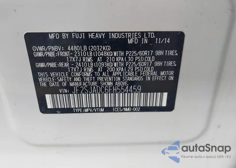 2015 Subaru Forester 2.5I Premium from USA, damaged, VIN JF2SJADC6FH554459